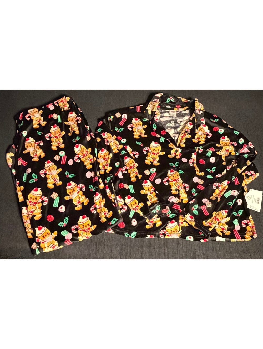 Holiday Fleece Pajama Set with Gingerbread Man and Candy Print